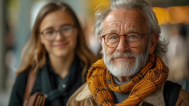 Photo smiling elderly man with a scarf embracing lifelong learning