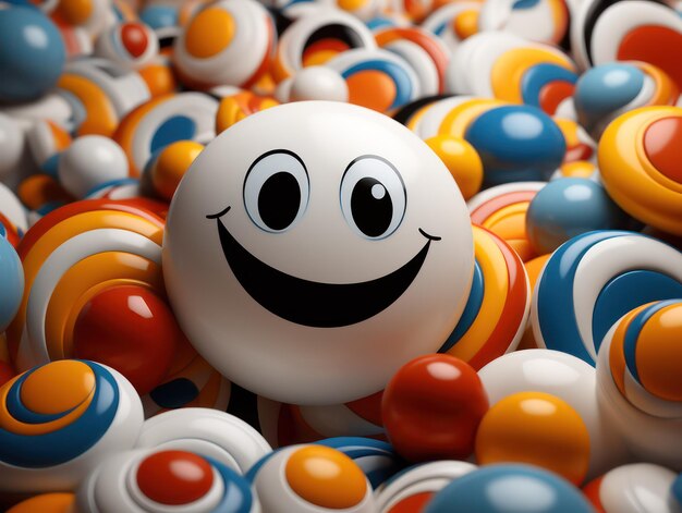 Foto emoticon sorridente su uno sfondo di palle colorate