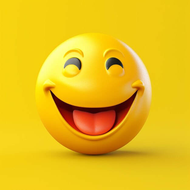 Smiling emoticon isolated on yellow background 3d illustration