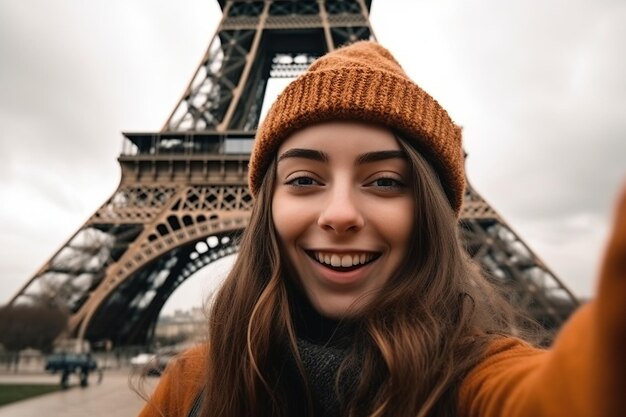 Photo smiling ethnic woman taking selfie