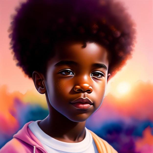Улыбающееся лицо афроамериканского мальчика с красочным фоном