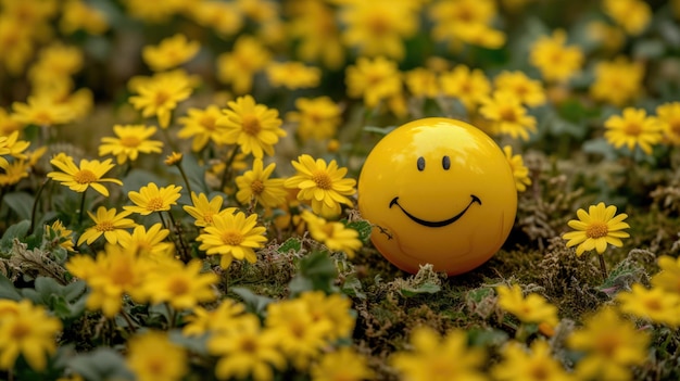 Smiling face amidst a sea of yellow flowers