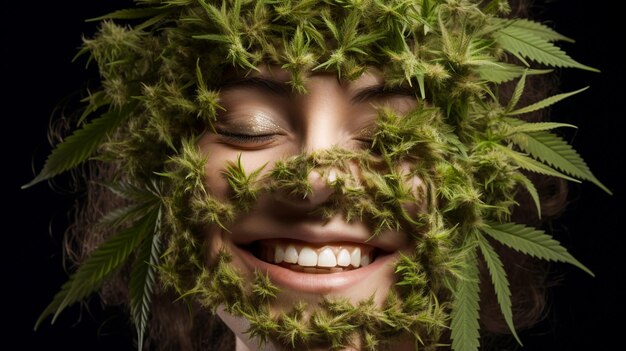 Photo smiling face of cannabis portrait of a marijuana enthusiast legal and happy