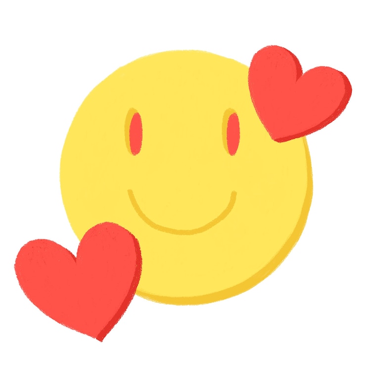 Photo smiling face emoji with hearts transparent png