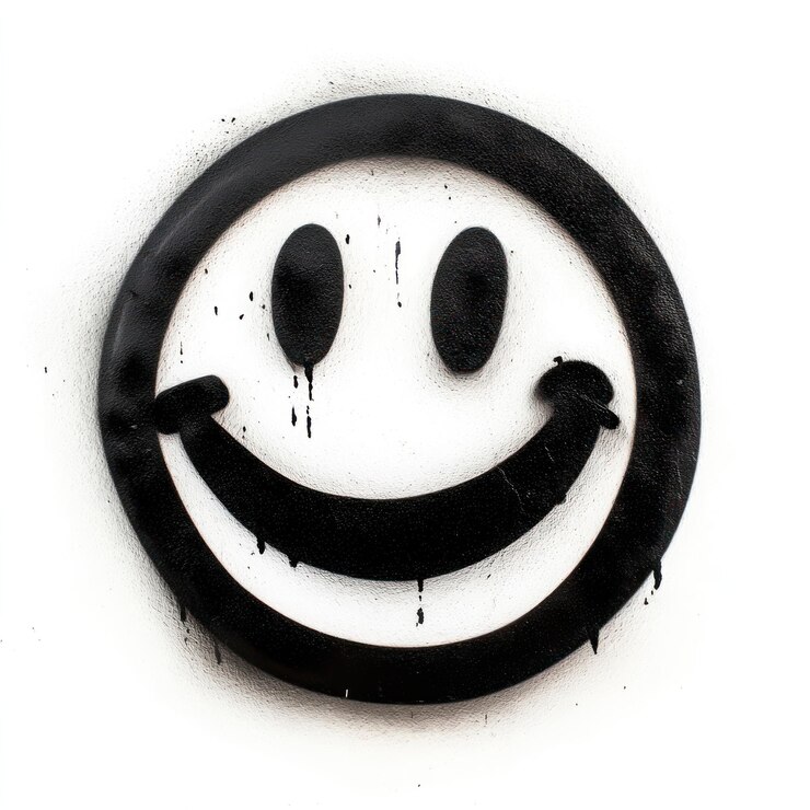 Photo smiling face emoticon graffiti black white spray