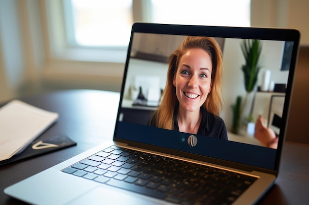 Photo smiling face illuminates virtual connection in closeup video call