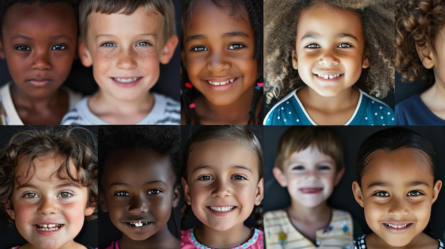 Photo smiling faces of diverse children of different ethnicities