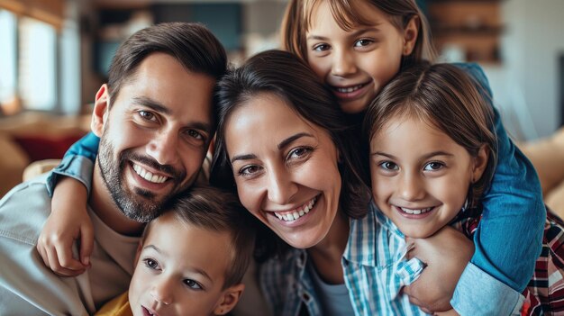 Photo smiling family in the living room