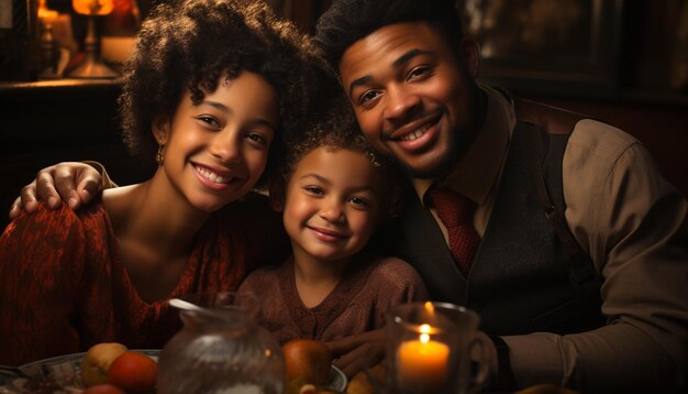 Foto famiglia sorridente di tre amore e solidarietà generati dall'intelligenza artificiale