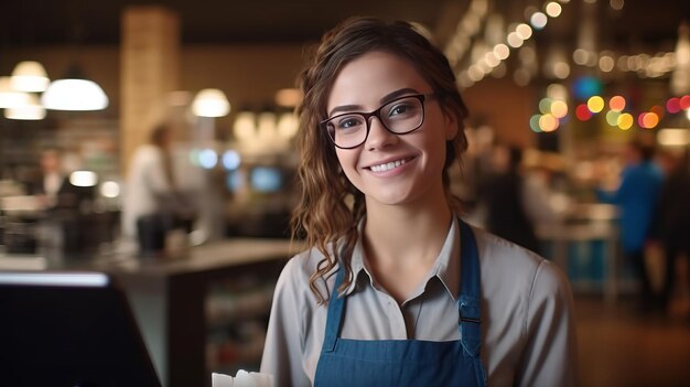 Smiling female cashier accepting payments