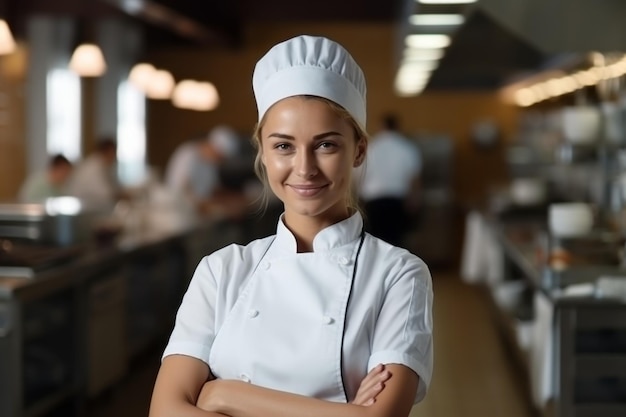 smiling female chef in a kitchen