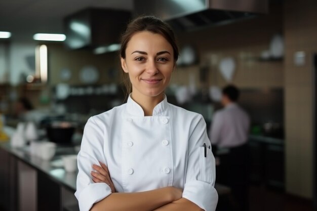 Foto chef femminile sorridente in una cucina