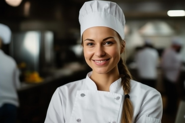 smiling female chef in a kitchen