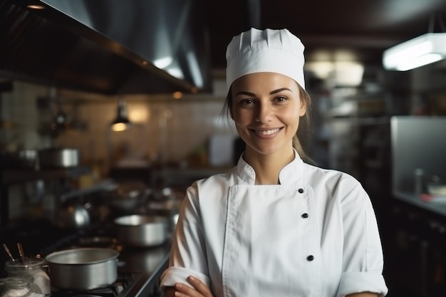 smiling female chef in a kitchen