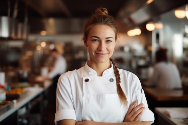 smiling female chef in a kitchen