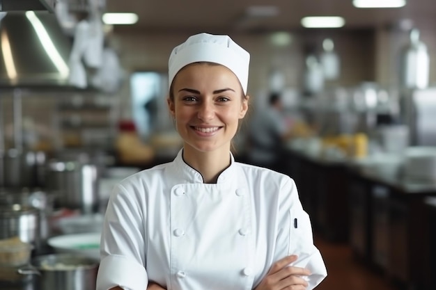 smiling female chef in a kitchen