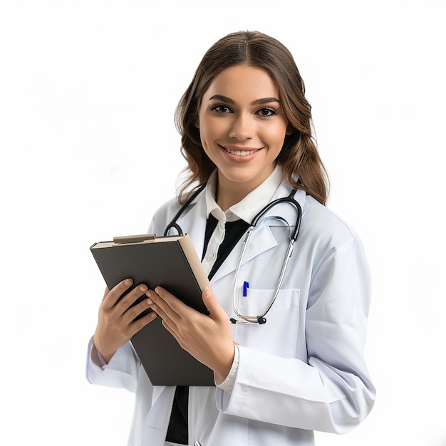 smiling female doctor in white attire