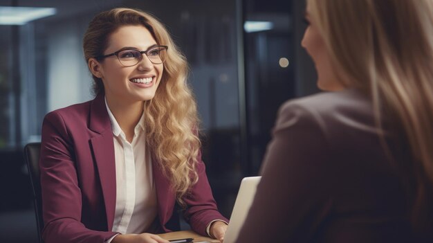 笑顔の女性マネージャーがオフィスで応募者を面接している