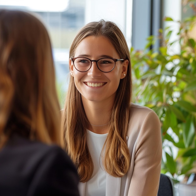 Smiling Female Manager Interviewing an Applicant In Office