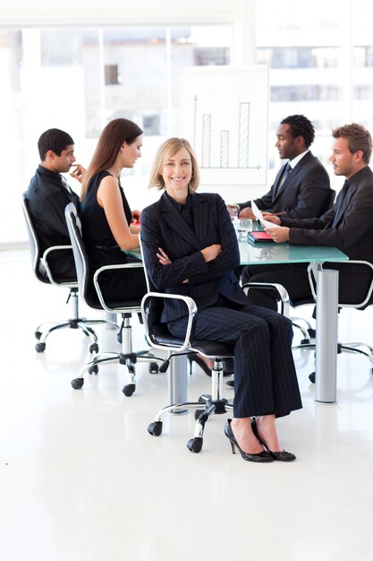 Smiling female manager in a meeting