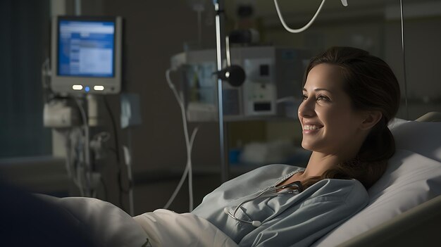 Smiling female patient lying down created by AI technology