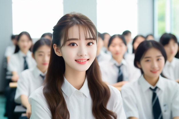 Photo smiling female student in the classroom