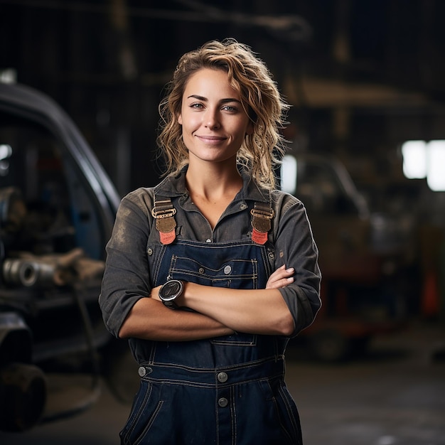 Smiling Female Welder in WaistUp Portrait Pose