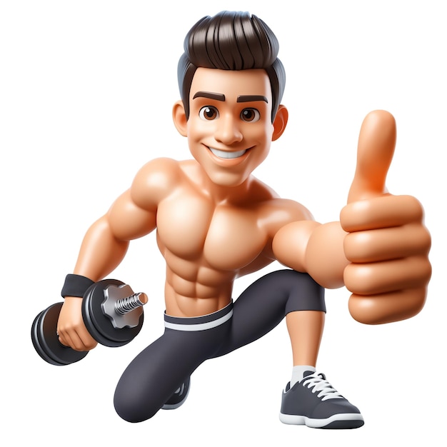 Smiling Fitness instructor 3d style character showing thumbs up isolated Generative AI