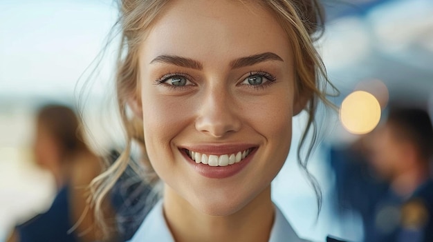 Photo smiling flight attendant headshot