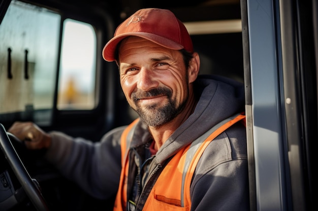 Foto chauffeur di merci sorridente con camion