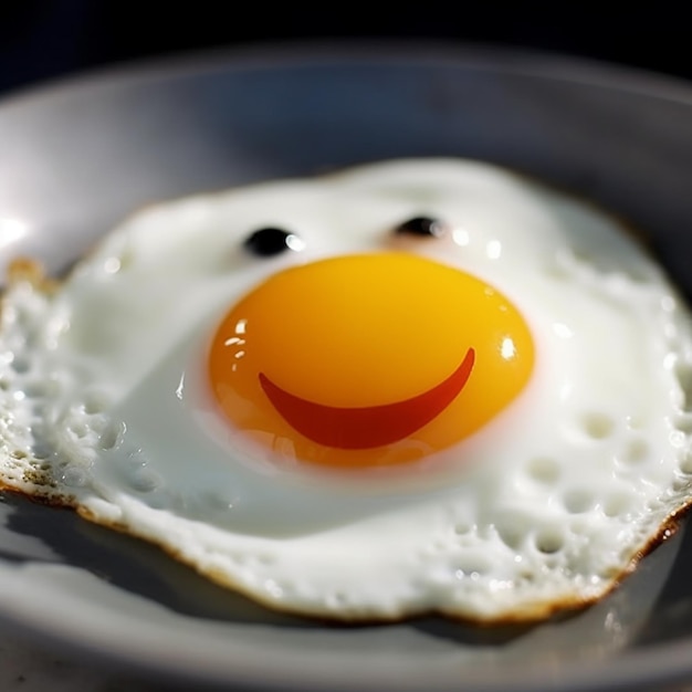 Photo smiling fried egg yolk smile appetizing breakfast cheerful food background