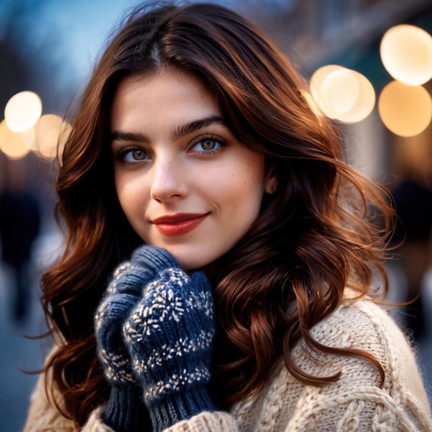 Smiling friendly woman wearing Mittens article of clothing fashion