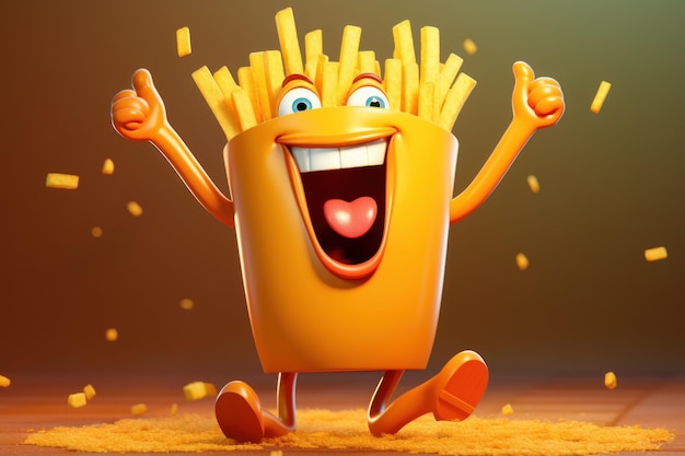 Photo smiling fries character food potato generate ai