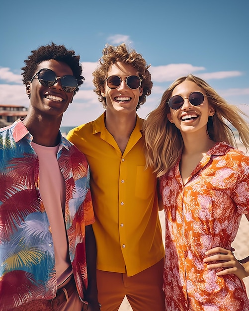 Photo smiling gen z model selfie on the beach