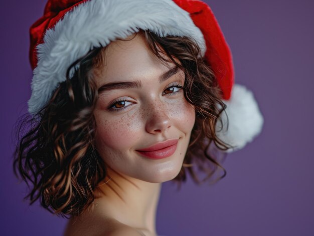 Smiling Girl Dressed Up with Santa hat for Christmas