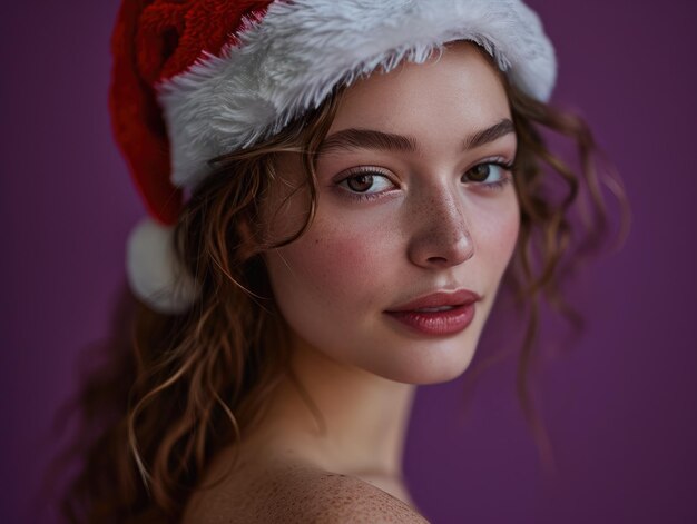 Smiling Girl Dressed Up with Santa hat for Christmas