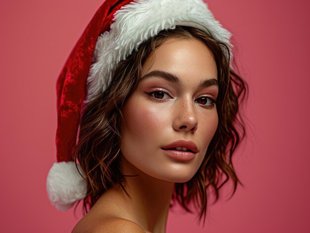 Smiling Girl Dressed Up with Santa hat for Christmas