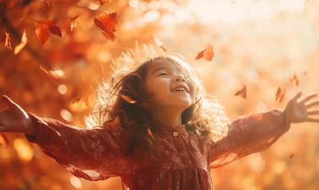 A smiling girl in front of the autumn leaves