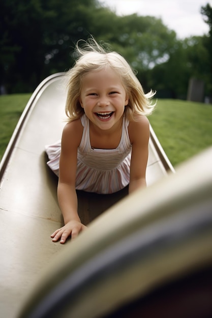 smiling girl playing in a playground