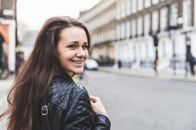 Smiling girl portrait in London