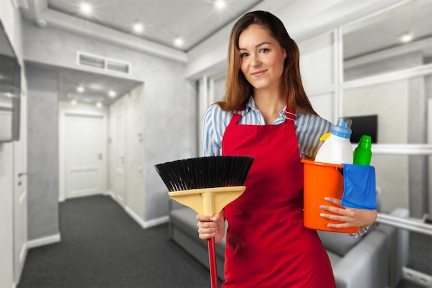 Smiling girl ready for cleaning