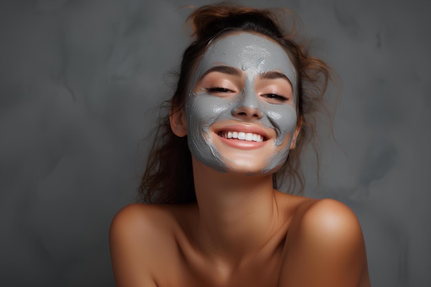 Smiling girl wearing a spa mask on her face