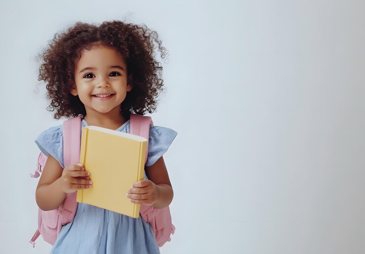 Photo smiling girl with book