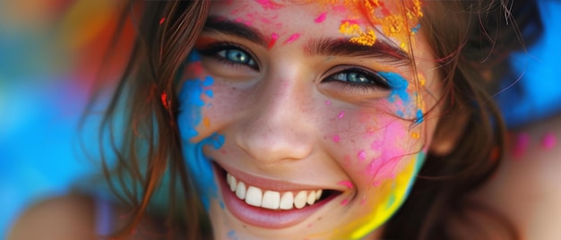 Foto la ragazza sorridente con il viso colorato porta gioia e felicità