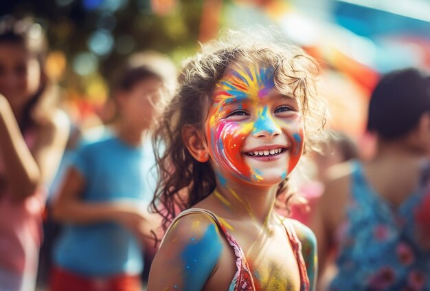 Smiling girl with colorful face paint