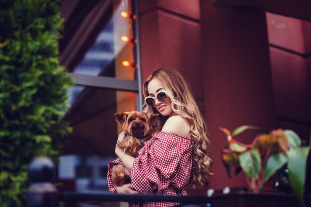 Smiling girl with her dog