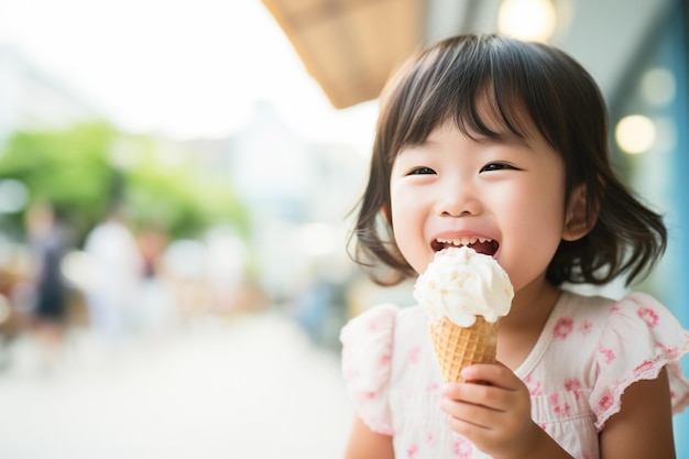 Улыбающаяся девушка с мороженым