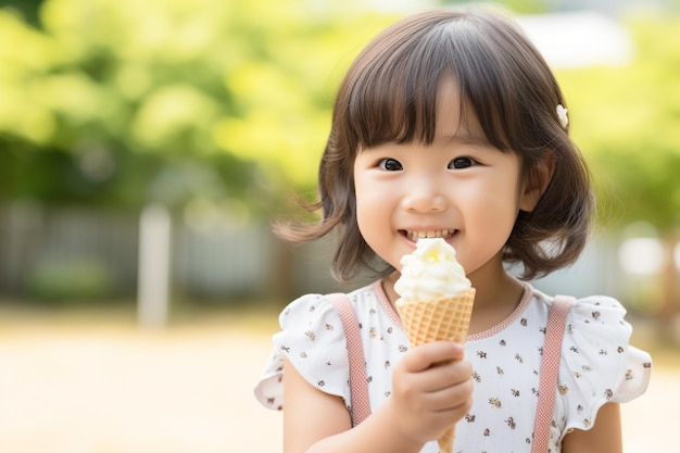 写真 アイスクリームを持った笑顔の女の子