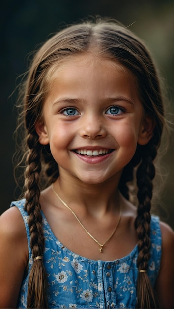 Smiling girl with pigtails closeup