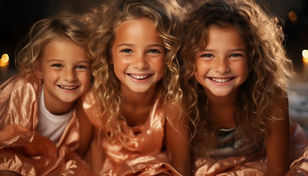 Smiling girls cheerful childhood cute portrait friendship joyful siblings playing generated by artificial intelligence